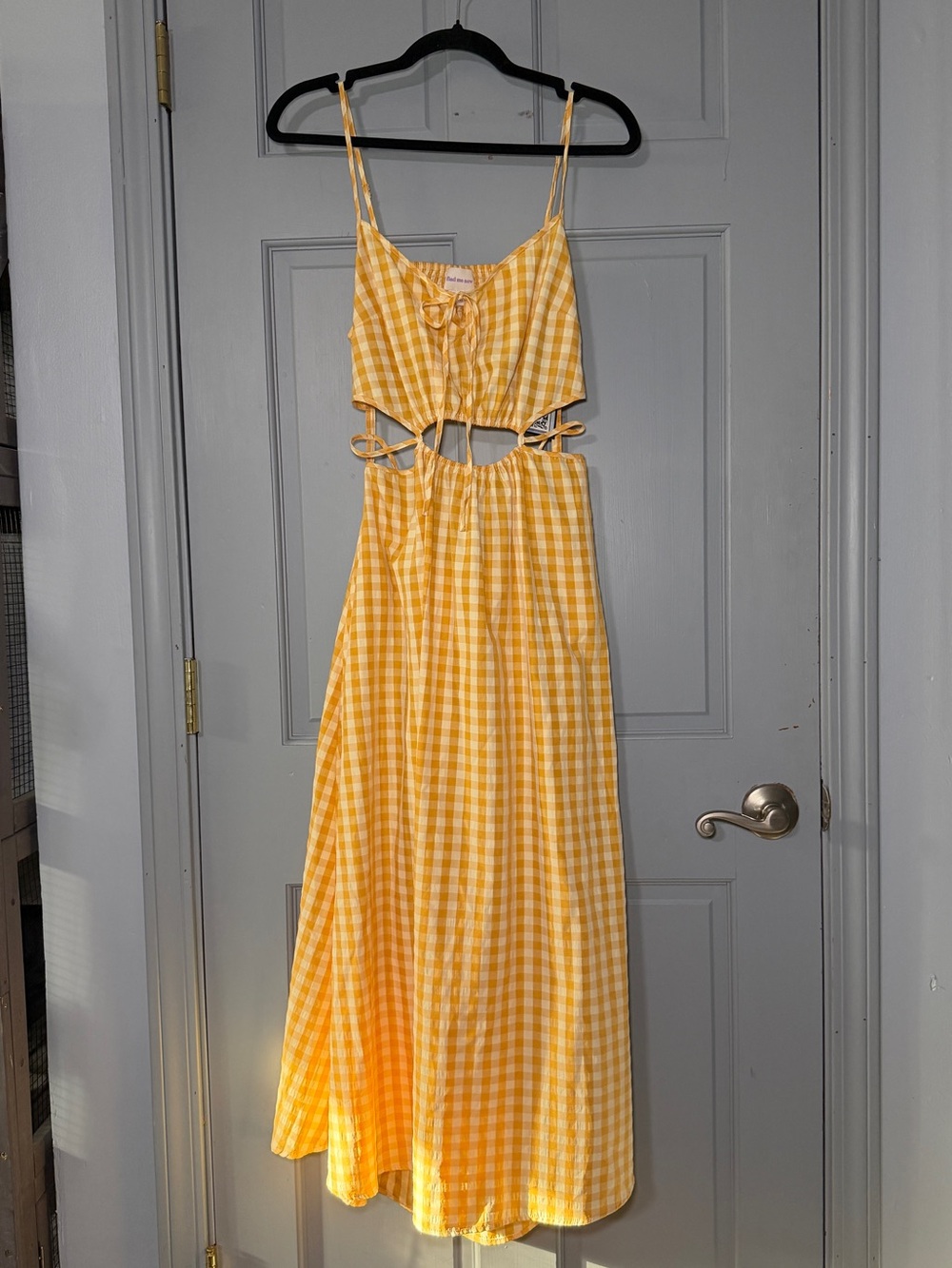 Yellow Gingham Cutout Tie-Front Maxi Dress